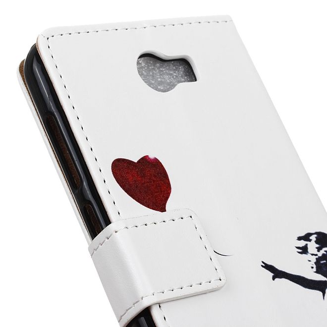 Hülle für Huawei Y6 II Compact - Leder Flip Case - mit Kreditkartenslot - Mädchen und fliegender Ballon