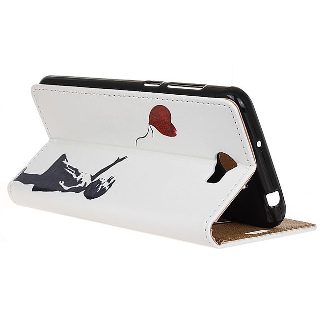 Hülle für Huawei Y6 II Compact - Leder Flip Case - mit Kreditkartenslot - Mädchen und fliegender Ballon