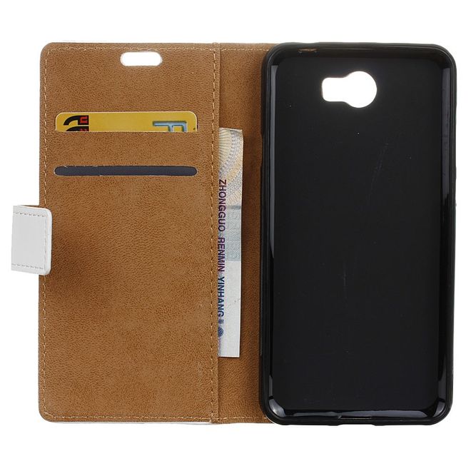 Hülle für Huawei Y6 II Compact - Leder Flip Case - mit Kreditkartenslot - Mädchen und fliegender Ballon