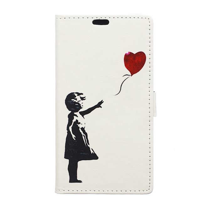 Hülle für Huawei Y6 II Compact - Leder Flip Case - mit Kreditkartenslot - Mädchen und fliegender Ballon