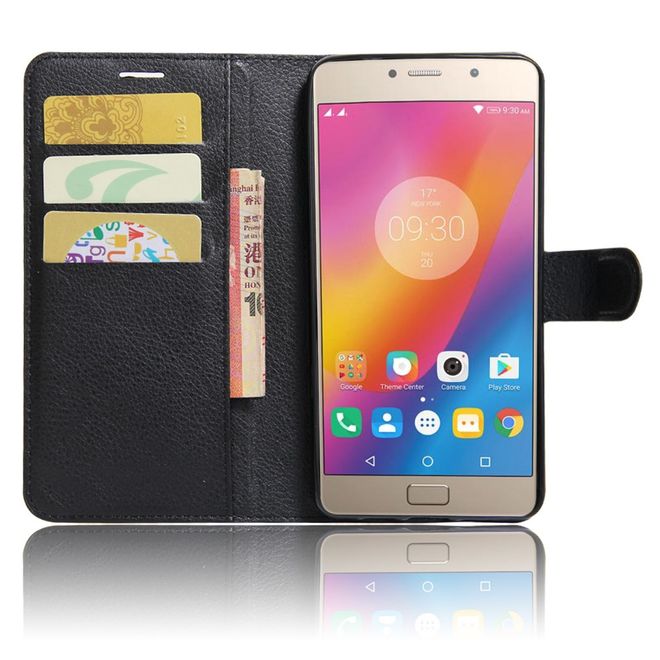 Lenovo P2 Phone Case - Leather Case - with Litchi Texture and Stand Function - Black