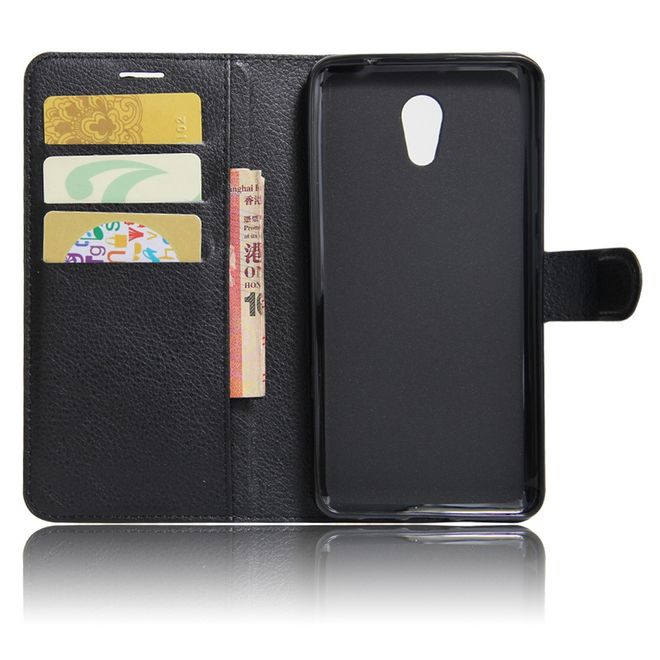 Lenovo P2 Phone Case - Leather Case - with Litchi Texture and Stand Function - Black