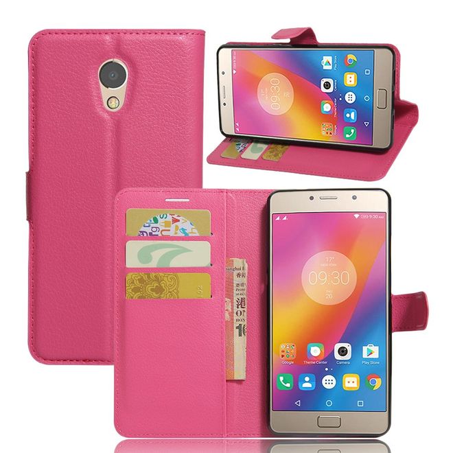Lenovo P2 Handy Hülle - Case aus Leder - mit Litchitextur und Standfunktion - rosa