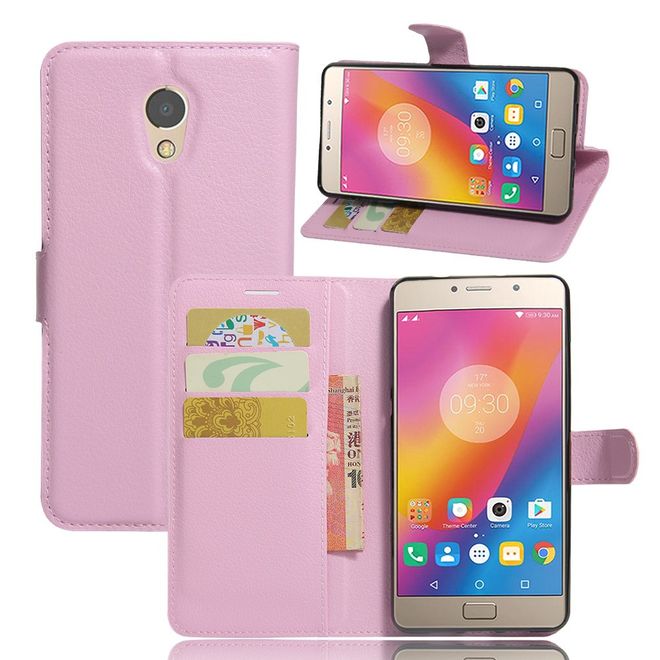 Lenovo P2 Phone Case - Leather Case - with Litchi Texture and Stand Function - Pink