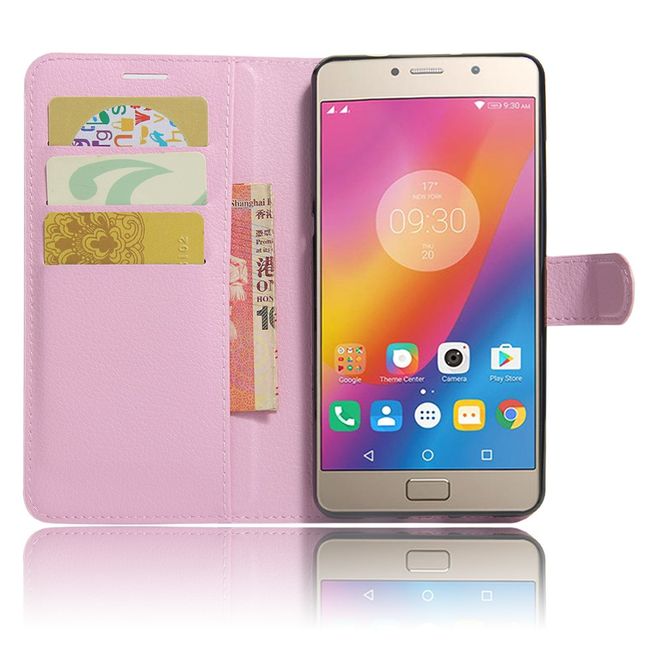 Lenovo P2 Phone Case - Leather Case - with Litchi Texture and Stand Function - Pink