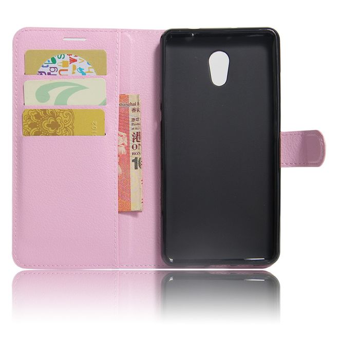 Lenovo P2 Phone Case - Leather Case - with Litchi Texture and Stand Function - Pink
