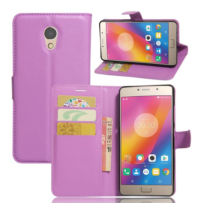 Lenovo P2 Handy Hülle - Case aus Leder - mit Litchitextur und Standfunktion - purpur