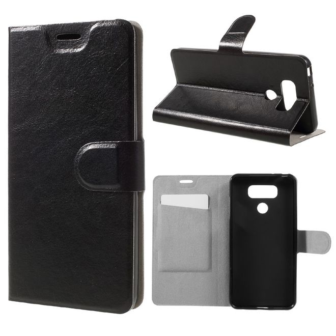 Handy Hülle für LG G6 - Crazy Horse Leder Case - mit Standfunktion - schwarz