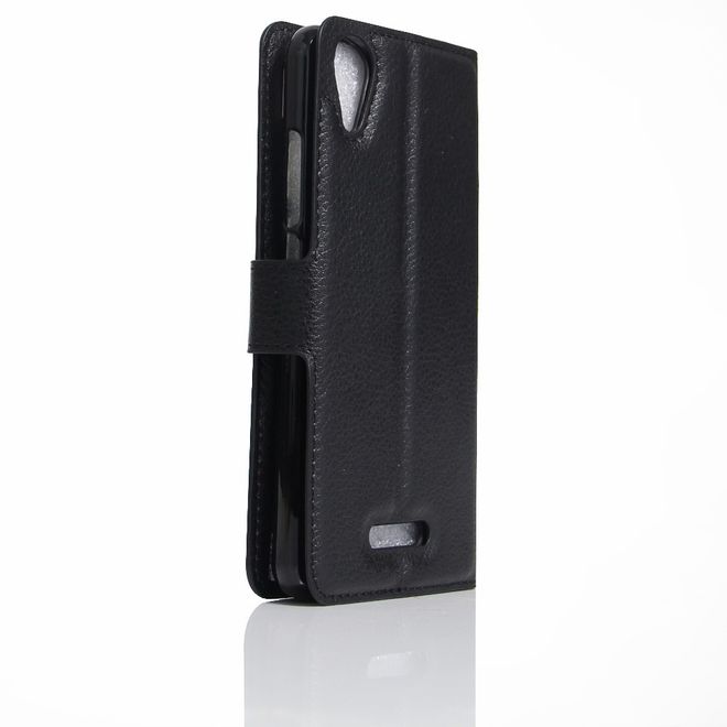 Wiko U Feel Go Handy Hülle - Case aus Leder - mit Litchitextur und Standfunktion - schwarz