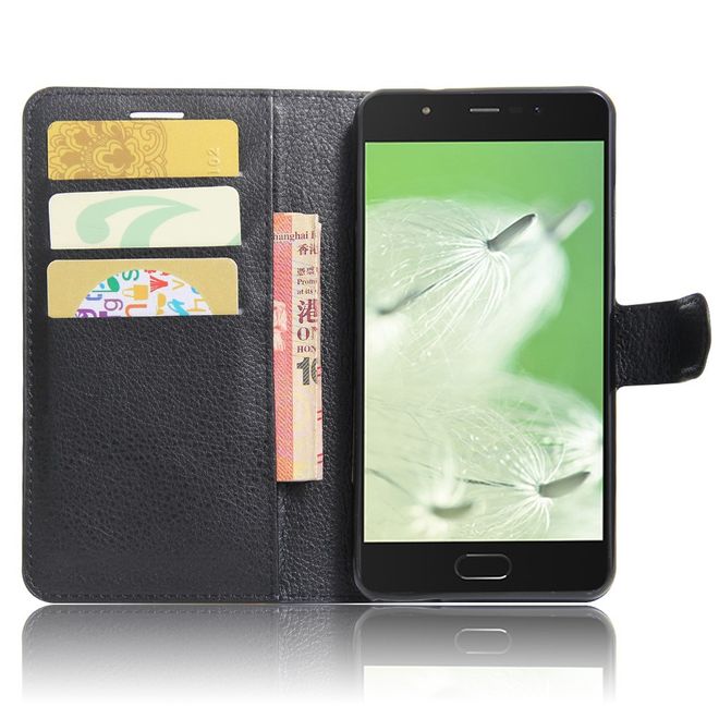 Wiko U Feel Go Handy Hülle - Case aus Leder - mit Litchitextur und Standfunktion - schwarz