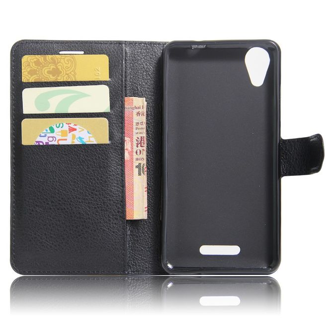 Wiko U Feel Go Handy Hülle - Case aus Leder - mit Litchitextur und Standfunktion - schwarz