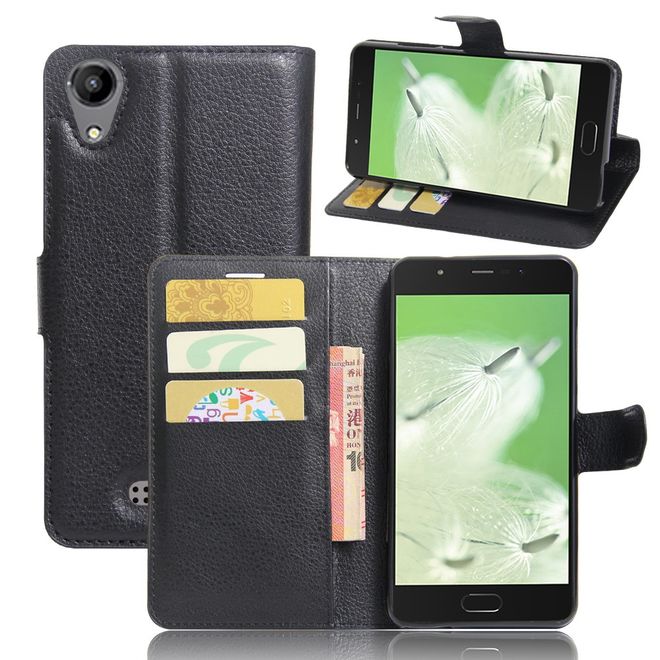 Wiko U Feel Go Handy Hülle - Case aus Leder - mit Litchitextur und Standfunktion - schwarz