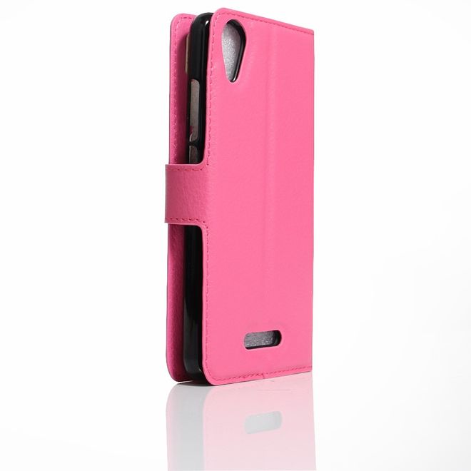 Wiko U Feel Go Handy Hülle - Case aus Leder - mit Litchitextur und Standfunktion - rosa