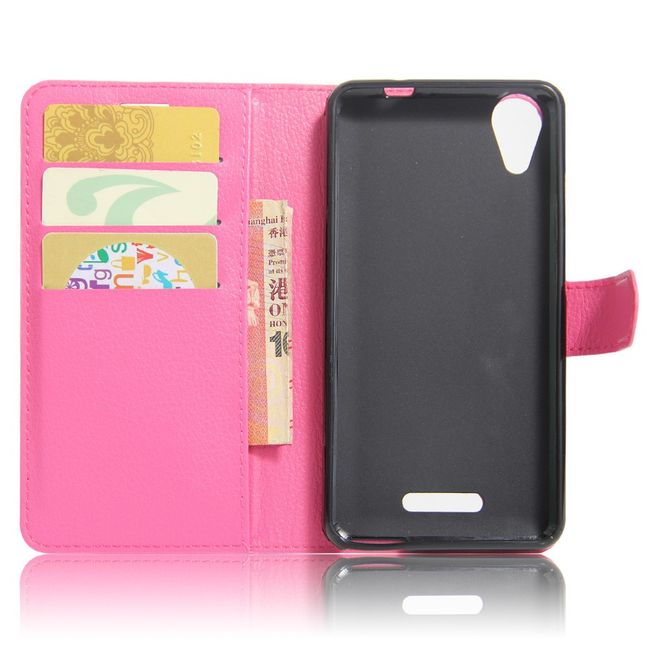 Wiko U Feel Go Handy Hülle - Case aus Leder - mit Litchitextur und Standfunktion - rosa