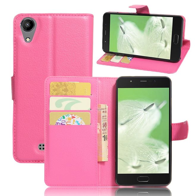 Wiko U Feel Go Handy Hülle - Case aus Leder - mit Litchitextur und Standfunktion - rosa