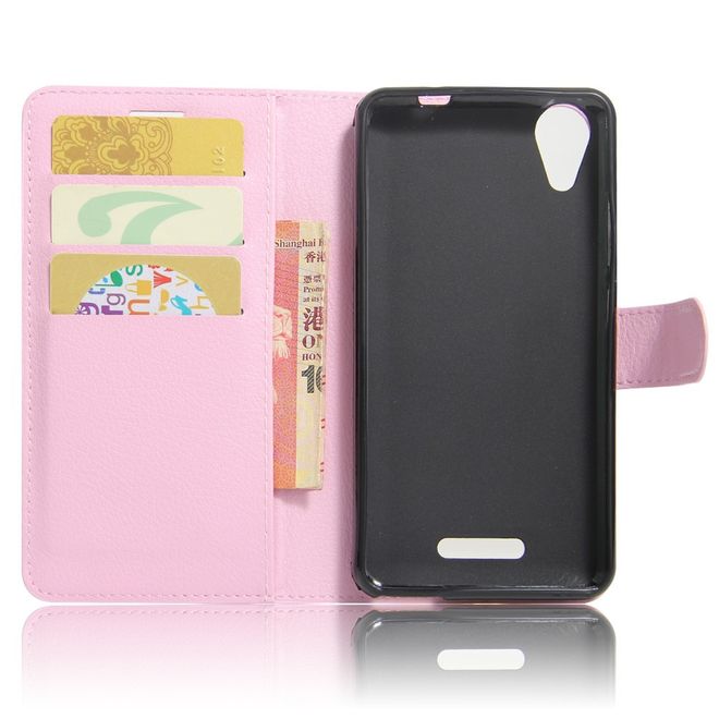 Wiko U Feel Go Handy Hülle - Case aus Leder - mit Litchitextur und Standfunktion - pink