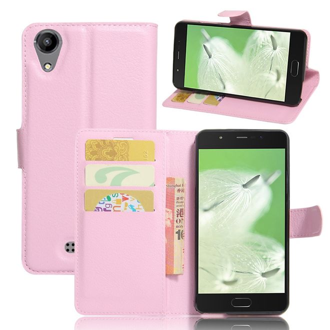 Wiko U Feel Go Handy Hülle - Case aus Leder - mit Litchitextur und Standfunktion - pink