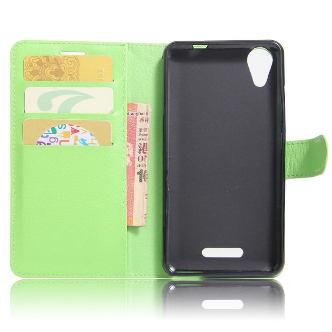 Wiko U Feel Go Handy Hülle - Case aus Leder - mit Litchitextur und Standfunktion - grün