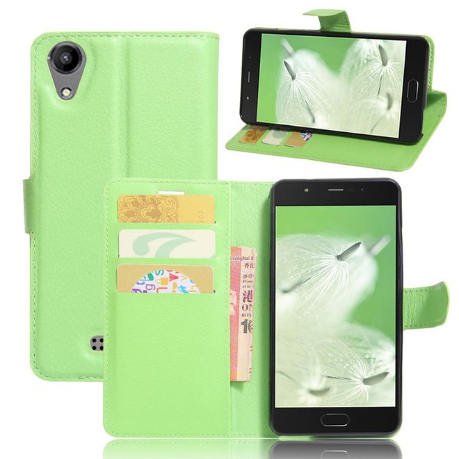 Wiko U Feel Go Handy Hülle - Case aus Leder - mit Litchitextur und Standfunktion - grün
