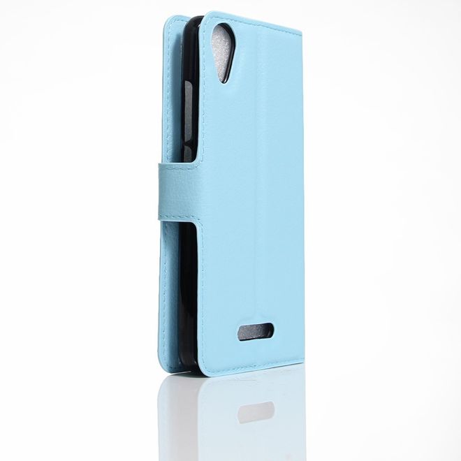 Wiko U Feel Go Handy Hülle - Case aus Leder - mit Litchitextur und Standfunktion - hellblau