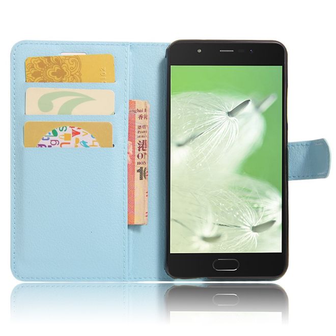 Wiko U Feel Go Handy Hülle - Case aus Leder - mit Litchitextur und Standfunktion - hellblau
