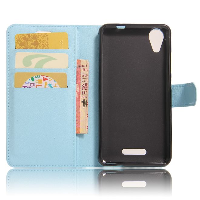 Wiko U Feel Go Handy Hülle - Case aus Leder - mit Litchitextur und Standfunktion - hellblau