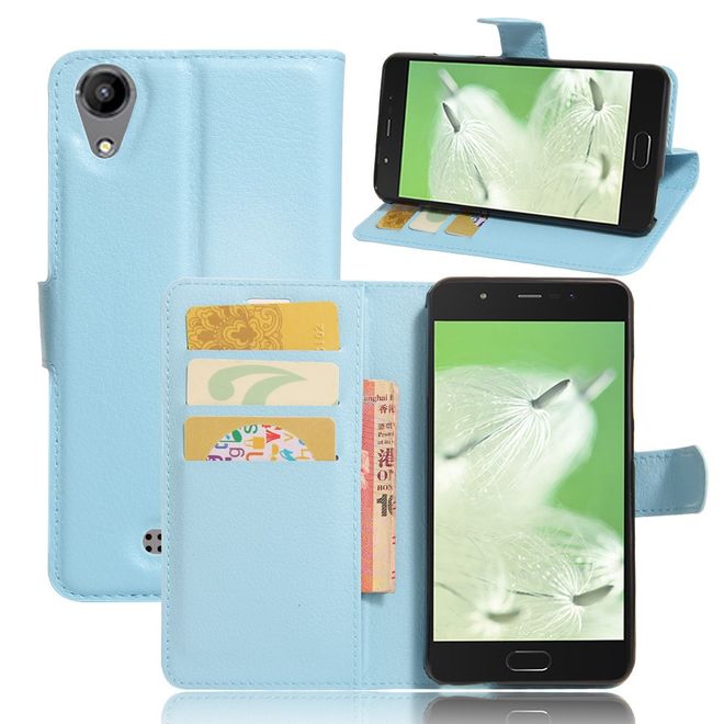 Wiko U Feel Go Handy Hülle - Case aus Leder - mit Litchitextur und Standfunktion - hellblau