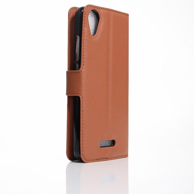 Wiko U Feel Go Handy Hülle - Case aus Leder - mit Litchitextur und Standfunktion - braun