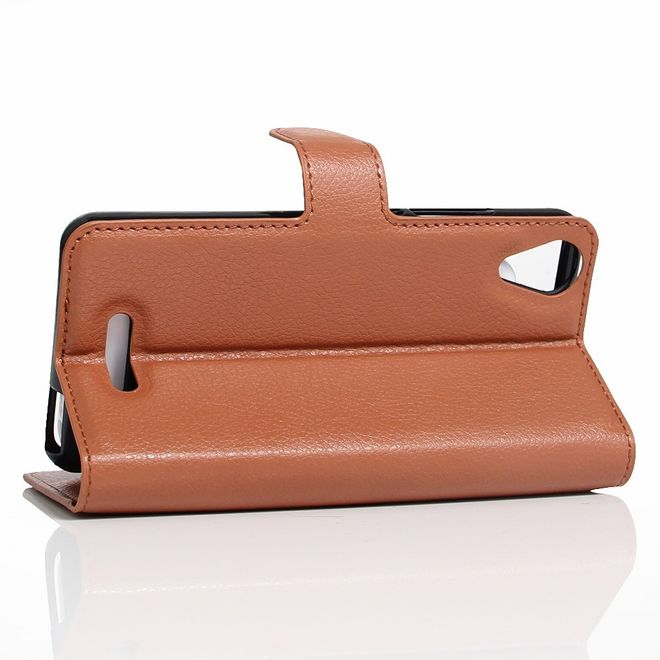 Wiko U Feel Go Handy Hülle - Case aus Leder - mit Litchitextur und Standfunktion - braun