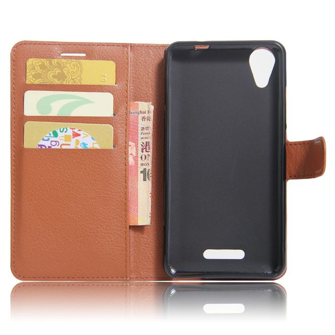 Wiko U Feel Go Handy Hülle - Case aus Leder - mit Litchitextur und Standfunktion - braun