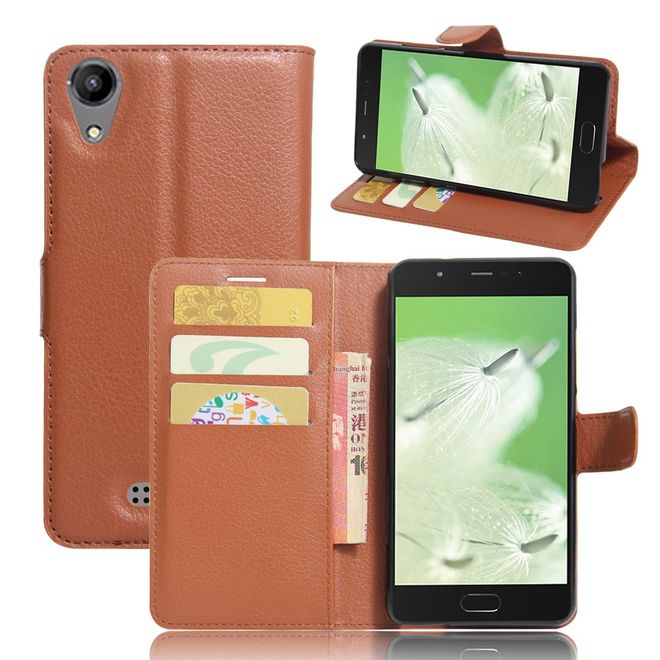 Wiko U Feel Go Handy Hülle - Case aus Leder - mit Litchitextur und Standfunktion - braun
