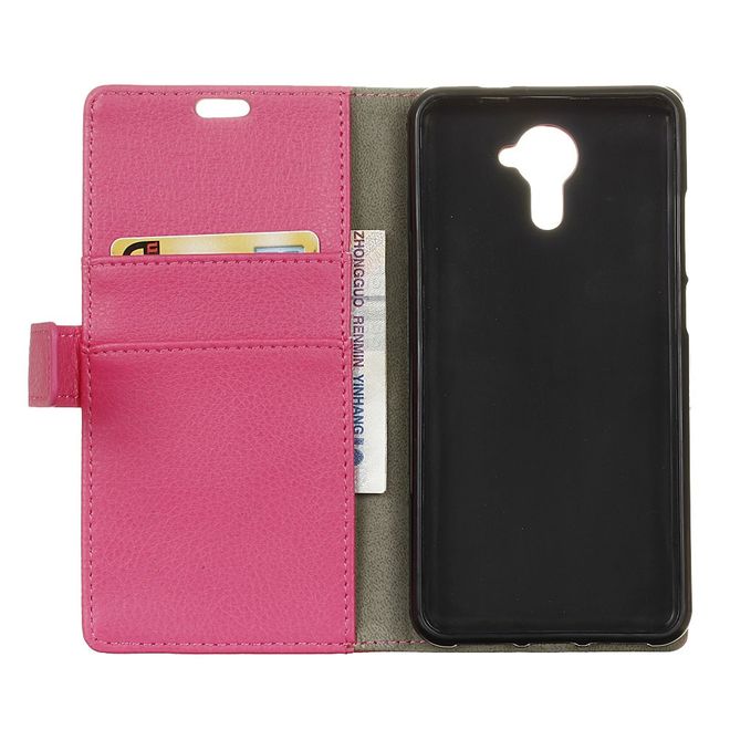 Wiko U Feel Prime Handy Hülle - Cover aus Leder - mit Litchitextur und Standfunktion - rosa