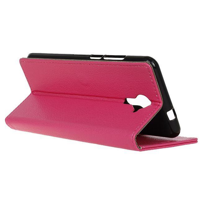 Wiko U Feel Prime Handy Hülle - Cover aus Leder - mit Litchitextur und Standfunktion - rosa