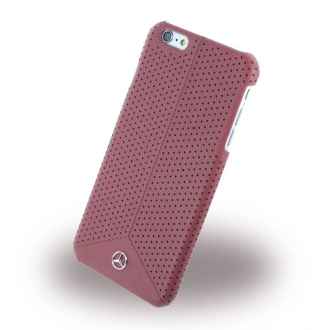 iPhone 6 Plus/6S Plus Mercedes Pure Line Gelochte Hart Plastik Case Hülle mit Lederüberzug - rot