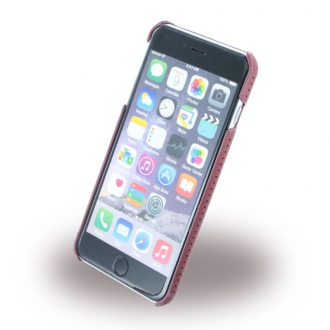 iPhone 6 Plus/6S Plus Mercedes Pure Line Gelochte Hart Plastik Case Hülle mit Lederüberzug - rot