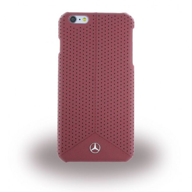 iPhone 6 Plus/6S Plus Mercedes Pure Line Gelochte Hart Plastik Case Hülle mit Lederüberzug - rot