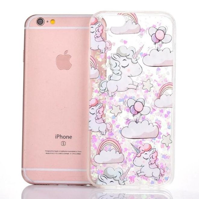 iPhone 6 Plus/6S Plus Einhorn Quicksand Glitzer Hülle - Bling Bling Case aus Plastik - weiss mit Mermaid-Effekt