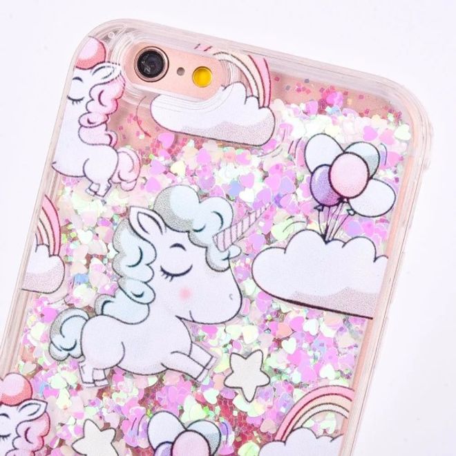 iPhone 6 Plus/6S Plus Einhorn Quicksand Glitzer Hülle - Bling Bling Case aus Plastik - weiss mit Mermaid-Effekt