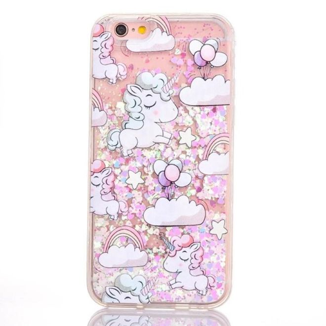 iPhone 6 Plus/6S Plus Einhorn Quicksand Glitzer Hülle - Bling Bling Case aus Plastik - weiss mit Mermaid-Effekt