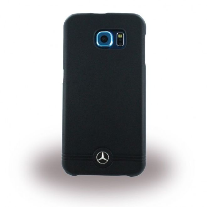 Samsung Galaxy S6 Mercedes Pure Line Front Grill Hart Plastik Case Hülle mit Lederüberzug - schwarz