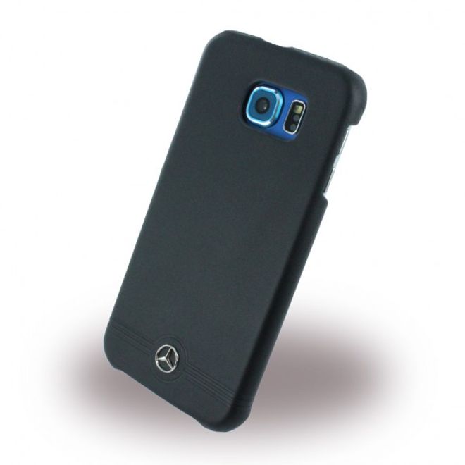 Samsung Galaxy S6 Mercedes Pure Line Front Grill Hart Plastik Case Hülle mit Lederüberzug - schwarz