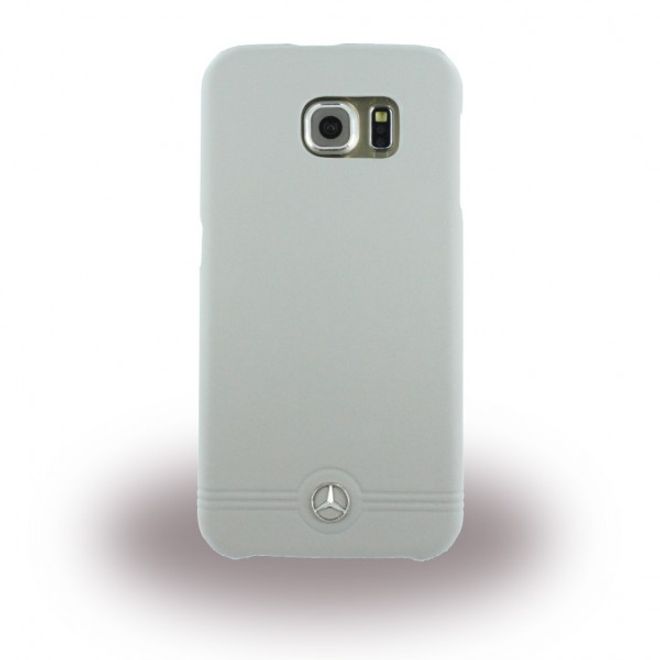 Samsung Galaxy S6 Mercedes Pure Line Front Grill Hart Plastik Case Hülle mit Lederüberzug - weiss