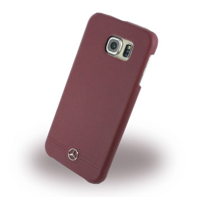 Samsung Galaxy S6 Mercedes Pure Line Front Grill Hart Plastik Case Hülle mit Lederüberzug - rot