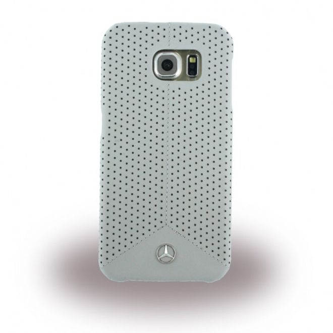 Samsung Galaxy S6 Mercedes Pure Line Gelochte Hart Plastik Case Hülle mit Lederüberzug - weiss