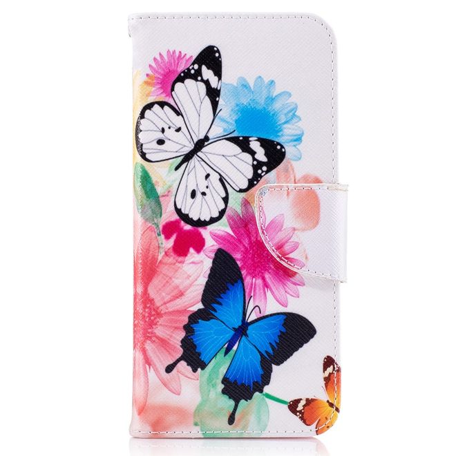 Samsung Galaxy S8 Hülle - Handy Cover aus Leder - farbige Schmetterlinge und Blumen