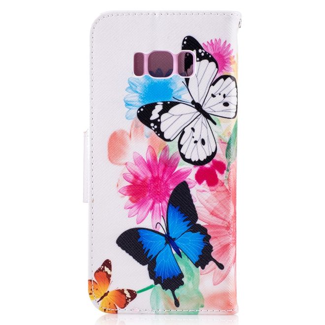 Samsung Galaxy S8 Hülle - Handy Cover aus Leder - farbige Schmetterlinge und Blumen