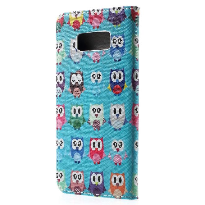 Samsung Galaxy S8 Plus Hülle - Handy Cover aus Leder - viele kleine Eulen
