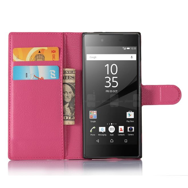 Sony Xperia XA1 Handy Case - Hülle aus Leder - mit Litchitextur und Standfunktion - rosa