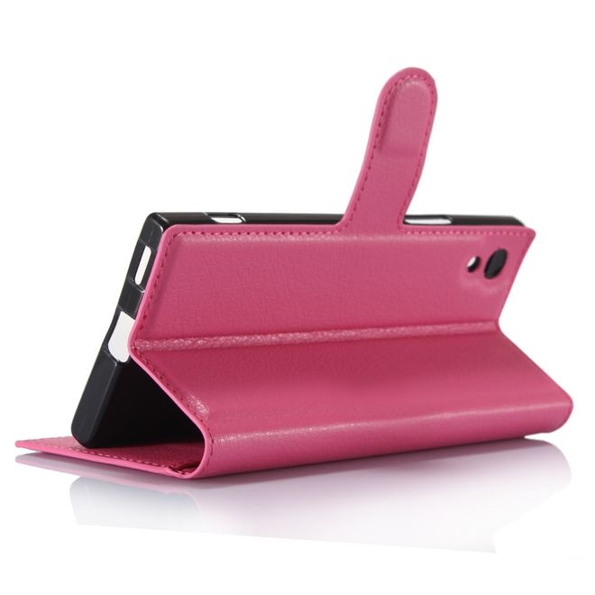 Sony Xperia XA1 Handy Case - Hülle aus Leder - mit Litchitextur und Standfunktion - rosa