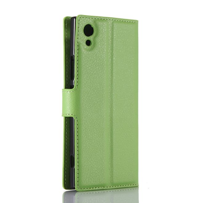 Sony Xperia XA1 Handy Case - Hülle aus Leder - mit Litchitextur und Standfunktion - grün